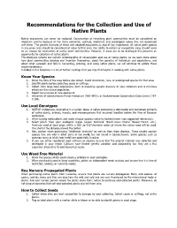 Recommendations for the Collection and Use of Native Plants