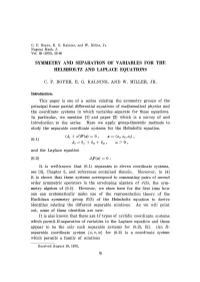 Symmetry and Separation of Variables for the Helmholtz and Laplace Equations