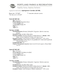 Vegetation Unit Summaries for Springwater Corridor (SCOR)