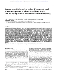 Endogenous Sirnas and Noncoding RNA-Derived Small Rnas Are Expressed in Adult Mouse Hippocampus and Are Up-Regulated in Olfactory Discrimination Training