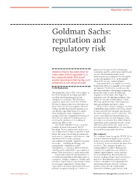 Goldman Sachs: Reputation and Regulatory Risk