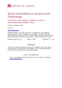 Select Committee on Science and Technology Corrected Oral Evidence: Ageing: Science, Technology and Healthy Living