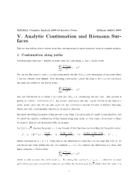 V. Analytic Continuation and Riemann Sur- Faces