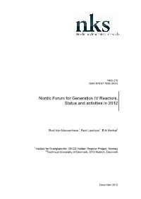 Nordic Forum for Generation IV Reactors, Status and Activities in 2012