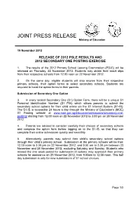 Release of the 2012 PSLE Results And