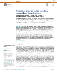 Ribosomes Slide on Lysine-Encoding Homopolymeric a Stretches