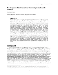 The Response of the International Community to the Rwanda Genocide