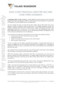 For Personal Use Only Use Personal for “Village Roadshow Theme Parks Is Australia’S Leading Theme Park Developer and Owner