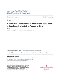 A Comparative Law Perspective on Intermediaries' Direct Liability in Cloud Computing Context -- a Proposal for China