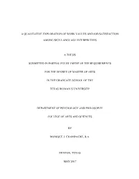 A Qualitative Exploration of Work Values and Job Satisfaction
