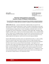 Dominion Voting Systems Corporation Acquires Assets of Sequoia Voting Systems