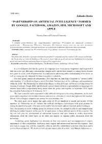 Partnership on Artificial Intelligence” Formed by Google, Facebook, Amazon, Ibm, Microsoft and Apple