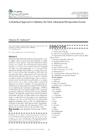 A Statistical Approach to Optimize the Solar Adsorption Refrigeration System