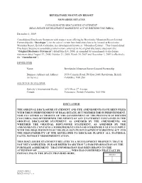 Monashee Estates Disclosure Statement