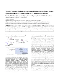 Nickel-Catalyzed Reductive Arylation of Redox Active Esters for the Synthesis of -Aryl Nitriles – Role of a Chlorosilane Additive Nicholas W