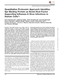 Quantitative Proteomic Approach Identifies Vpr Binding Protein As Novel Host Factor Supporting Influenza a Virus Infections in Human Cells*□S