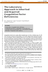 The Laboratory Approach to Inherited and Acquired Coagulation Factor Deficiencies 1078 Requires Active Use of Clinical Information