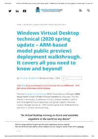 Windows Virtual Desktop Technical (2020 Spring Update – ARM-Based Model Public Preview) Deployment Walkthrough