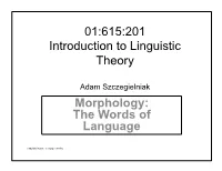 01:615:201 Introduction to Linguistic Theory Morphology: the Words of Language