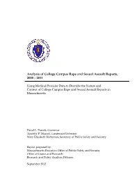 Analysis of College Campus Rape and Sexual Assault Reports, 2000 – 2011