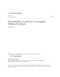New York Rule As to the Law Governing the Validity of Contracts Nathan Greene