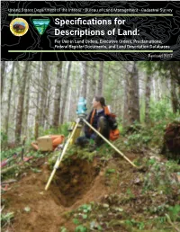Specifications for Descriptions of Land: for Use in Land Orders, Executive Orders, Proclamations, Federal Register Documents, and Land Description Databases