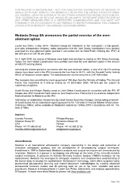 Medacta Group SA Announces the Partial Exercise of the Over- Allotment Option