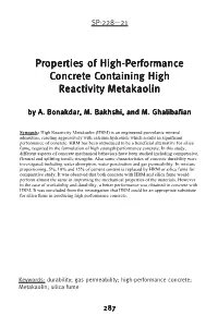 Properties of High-Performance Concrete Containing High Reactivity Metakaolin