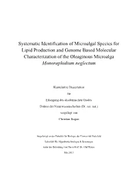 Systematic Identification of Microalgal Species for Lipid Production and Genome Based Molecular Characterization of the Oleaginous Microalga Monoraphidium Neglectum