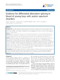 Evidence for Differential Alternative Splicing in Blood of Young Boys With