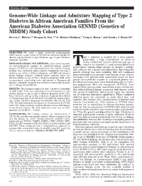 Genome-Wide Linkage and Admixture Mapping of Type 2 Diabetes In