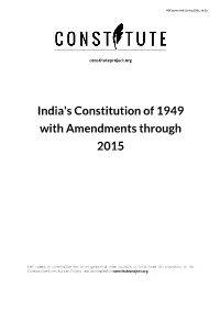 India's Constitution of 1949 with Amendments Through 2015