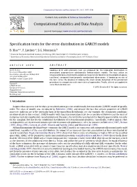 Specification Tests for the Error Distribution in GARCH Models