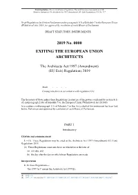 The Architects Act 1997 (Amendment) (EU Exit) Regulations 2019 No