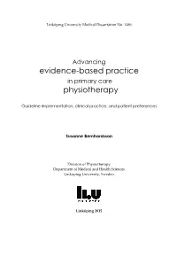 Advancing Evidence-Based Practice in Primary Care Physiotherapy