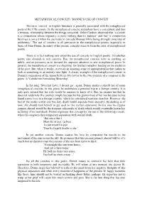 Metaphysical Conceit / Donne’S Use of Conceit