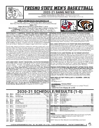 2020-21 Fresno State Men's Basketball Game Notes