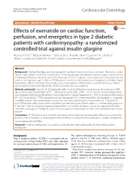 Effects of Exenatide on Cardiac Function, Perfusion, and Energetics
