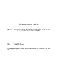 Life, Information, Entropy, and Time