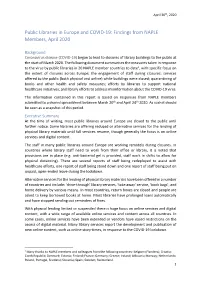 Public Libraries in Europe and COVID-19: Findings from NAPLE Members, April 2020