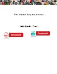 The Critique of Judgment Summary