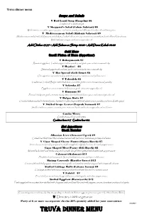 Truva Dinner Menu