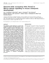Genome-Wide Occupancy Links Hoxa2 to Wnt–B-Catenin Signaling in Mouse Embryonic Development Ian J