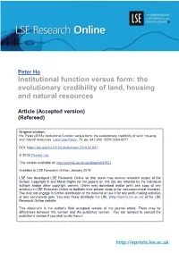 Institutional Function Versus Form: the Evolutionary Credibility of Land, Housing and Natural Resources