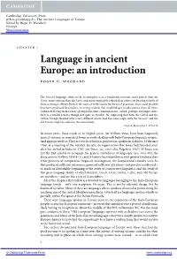 Language in Ancient Europe: an Introduction Roger D