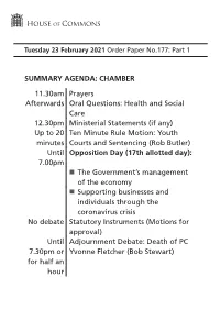 Order Paper for Tue 23 Feb 2021