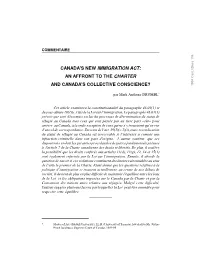 An Affront to the Charter and Canada's Collective Conscience?