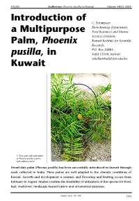 Introduction of a Multipurpose Palm, Phoenix Pusilla, in Kuwait