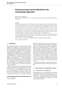 Psychoacoustics and Its Benefit for the Soundscape