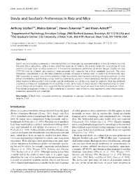 Stevia and Saccharin Preferences in Rats and Mice